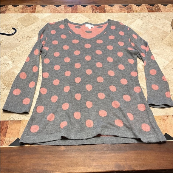 Small Charming Charlie grey with pink polka dots, 3/4 length sleeves sweater - Picture 6 of 6